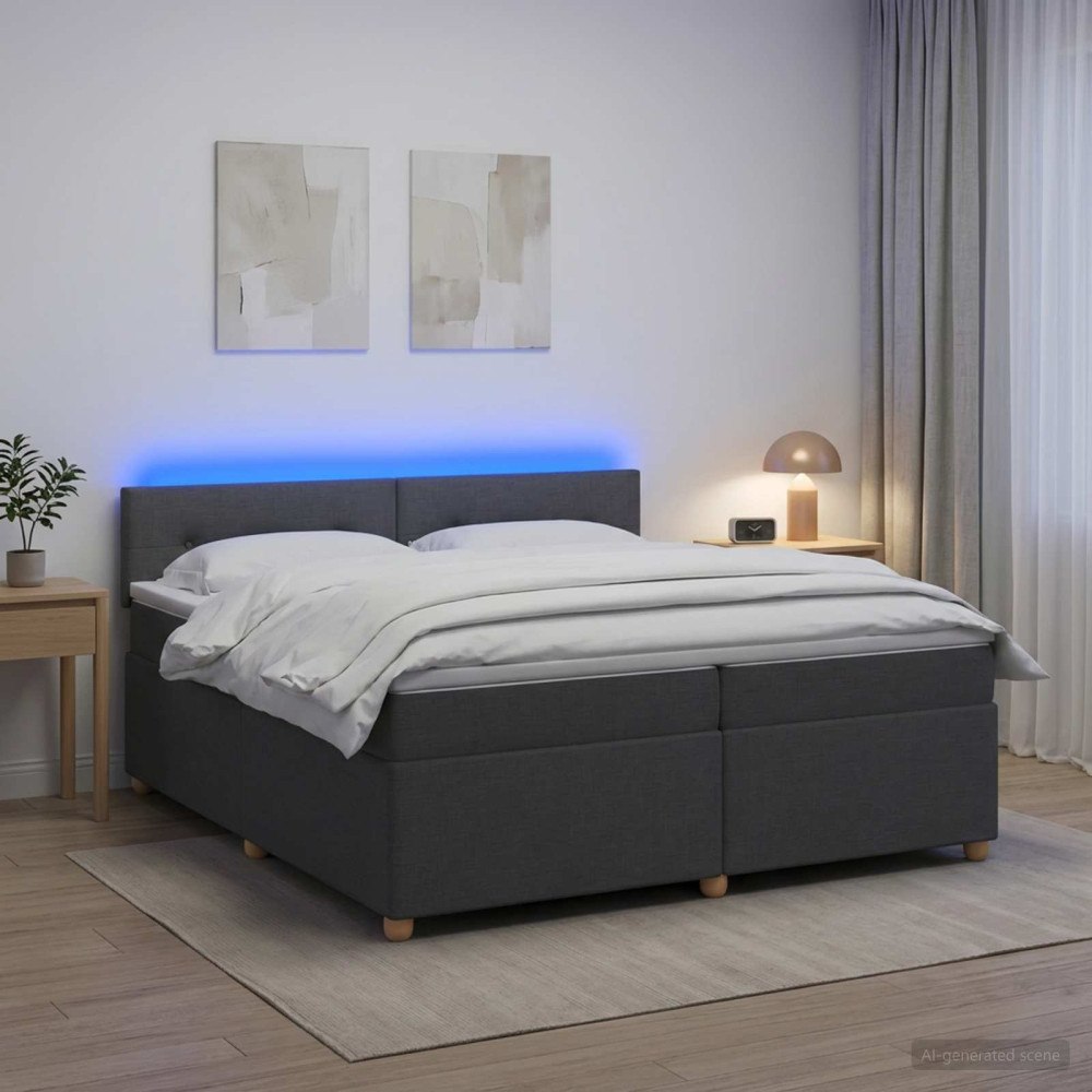 vidaXL Kontinentalsäng med madrass Mörkgrå 200 x 200 cm Tyg