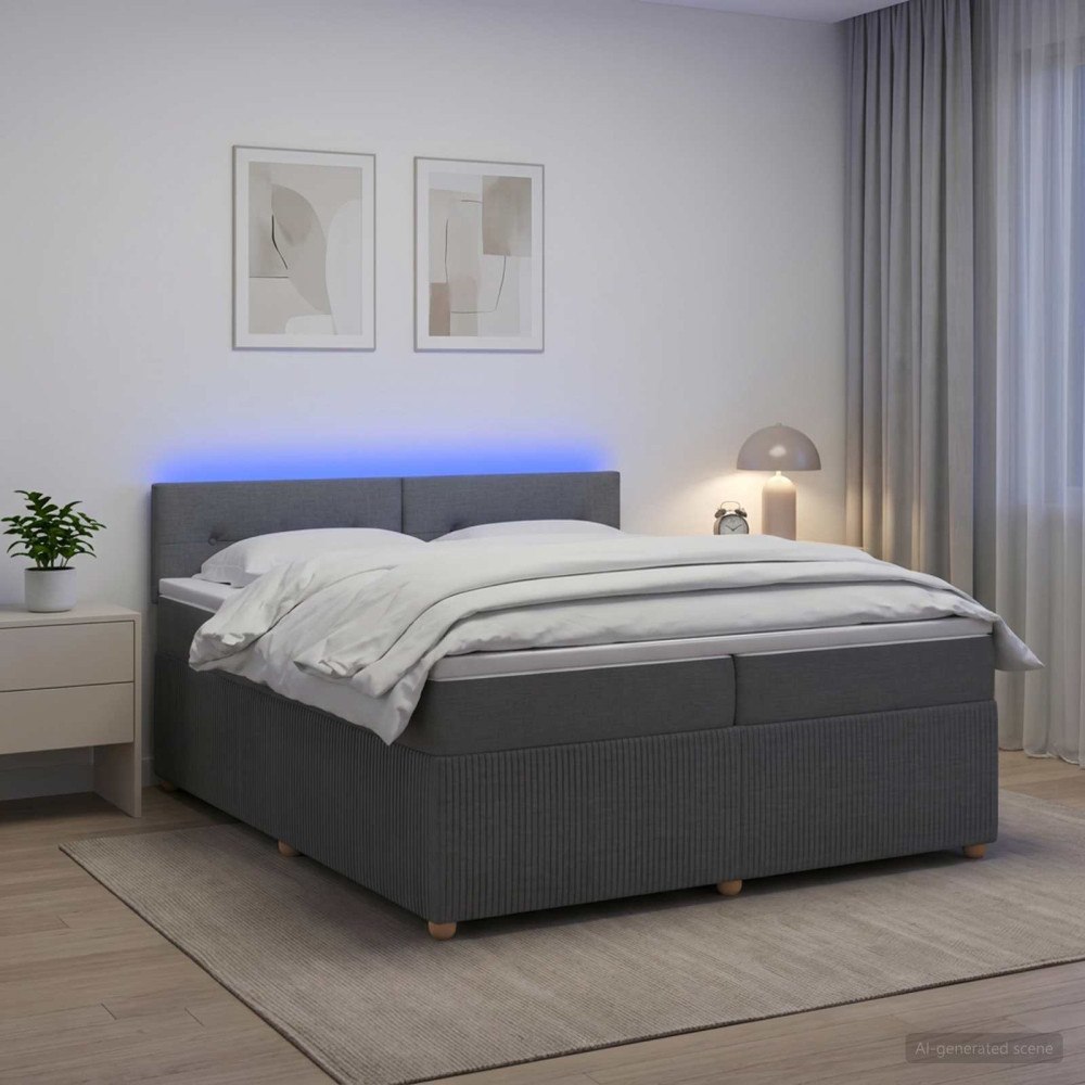 vidaXL Kontinentalsäng med madrass Mörkgrå 200 x 200 cm Tyg