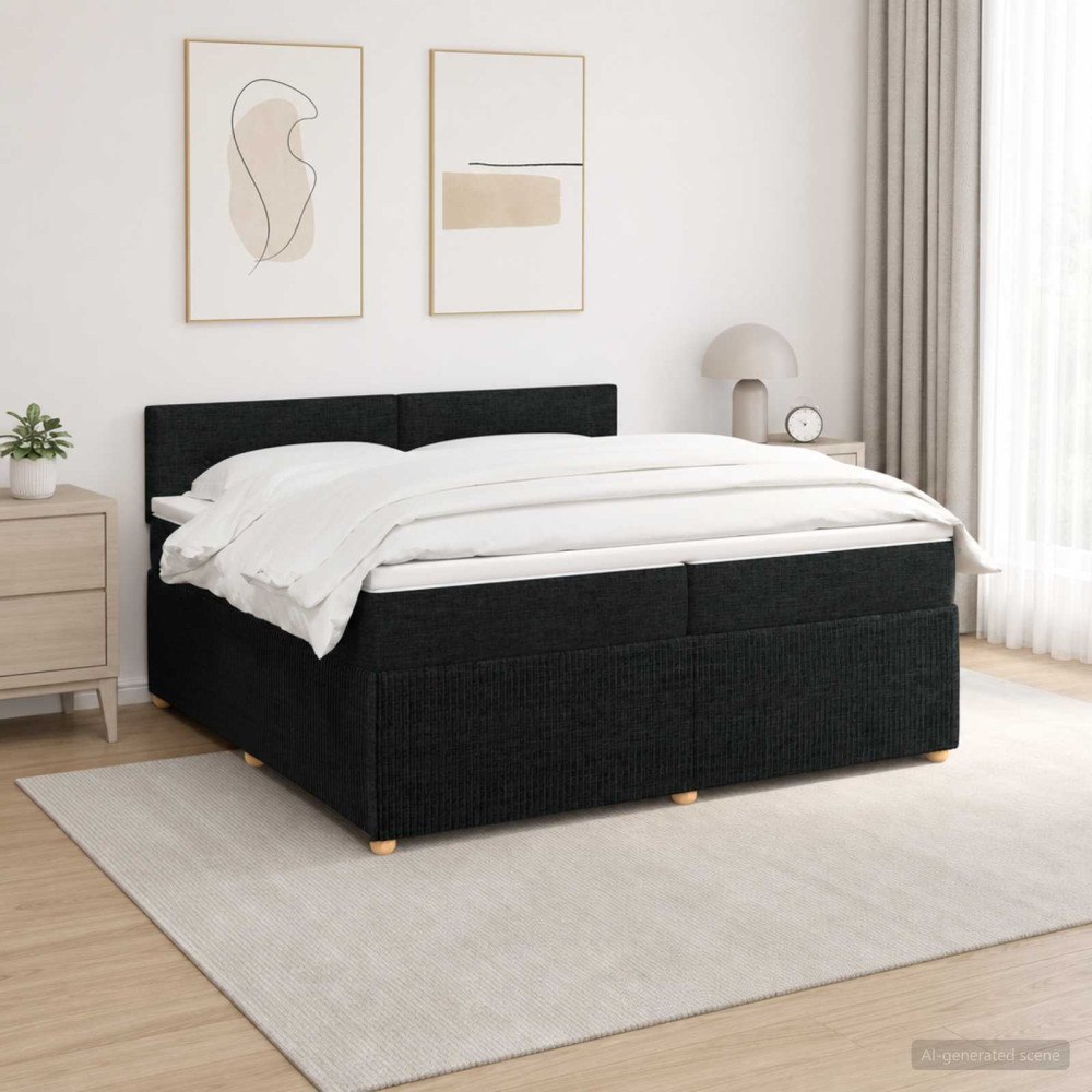 vidaXL Kontinentalsäng med madrass Svart 200 x 200 cm Tyg