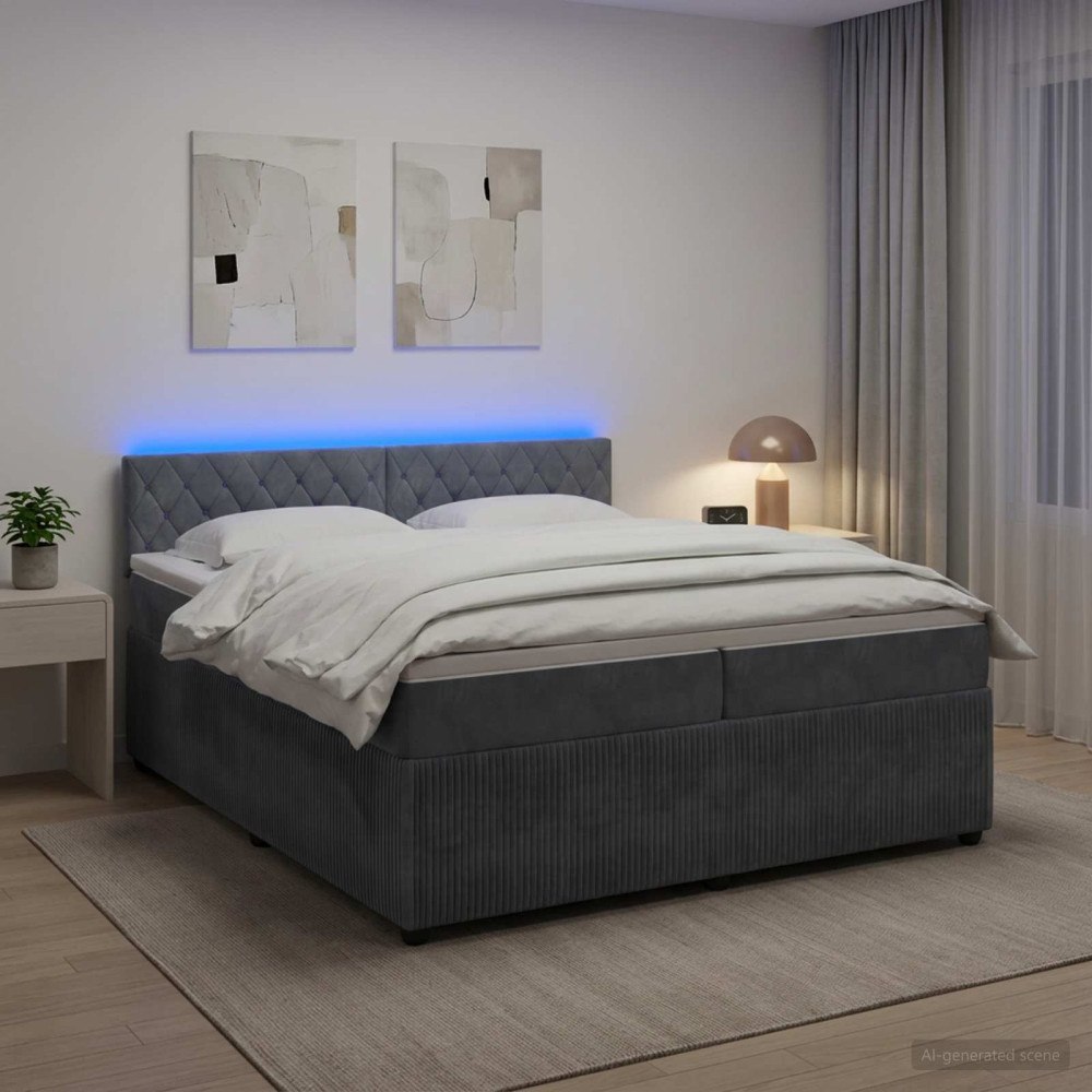 vidaXL Kontinentalsäng med madrass Mörkgrå 200 x 200 cm Sammet