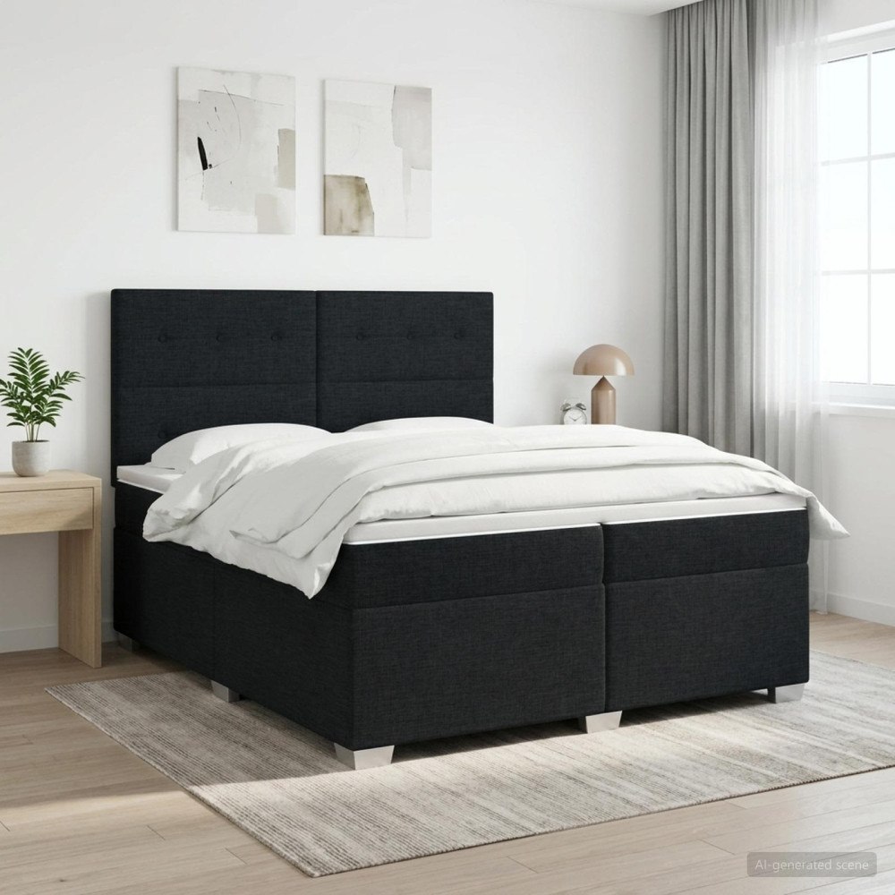 vidaXL Kontinentalsäng med madrass Svart 200 x 200 cm Tyg