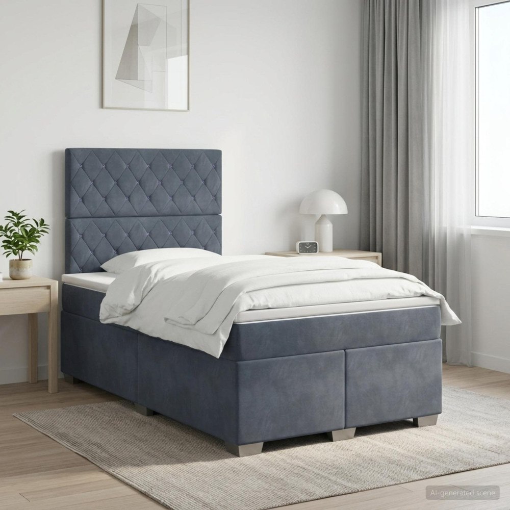 vidaXL Kontinentalsäng med madrass Mörkgrå 120 x 200 cm Sammet