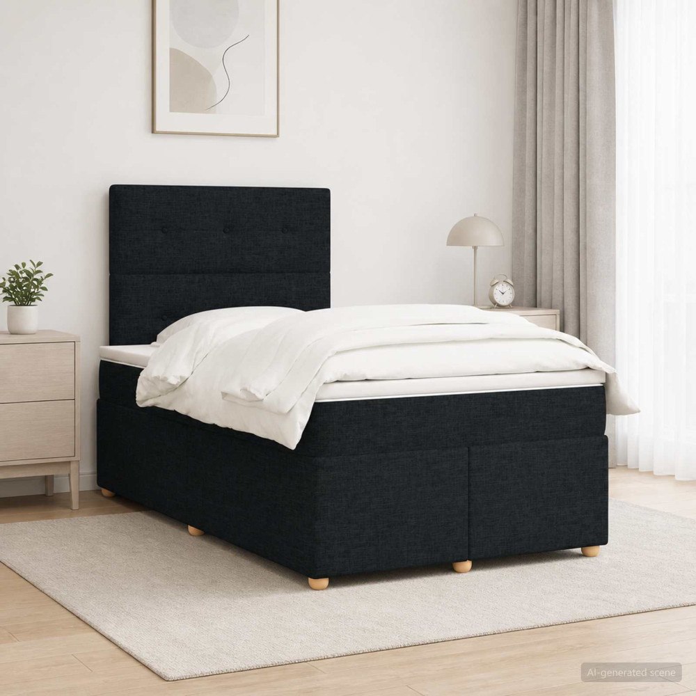 vidaXL Kontinentalsäng med madrass Svart 120 x 190 cm Tyg