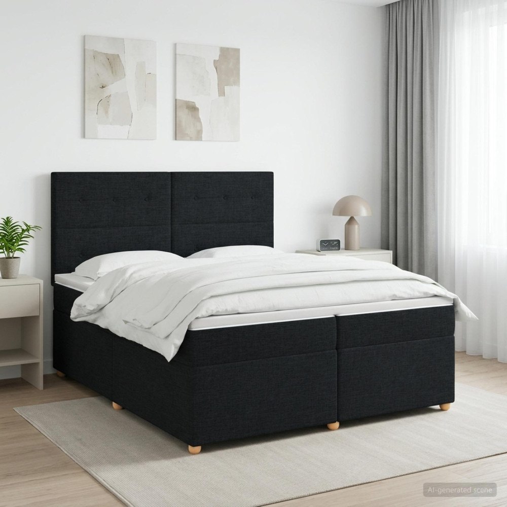 vidaXL Kontinentalsäng med madrass Svart 200 x 200 cm Tyg