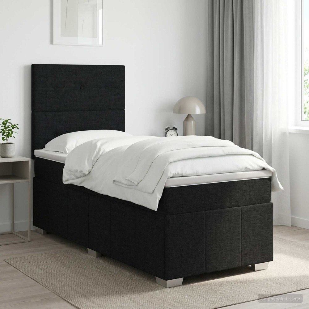 vidaXL Kontinentalsäng med madrass Svart 100 x 200 cm Tyg