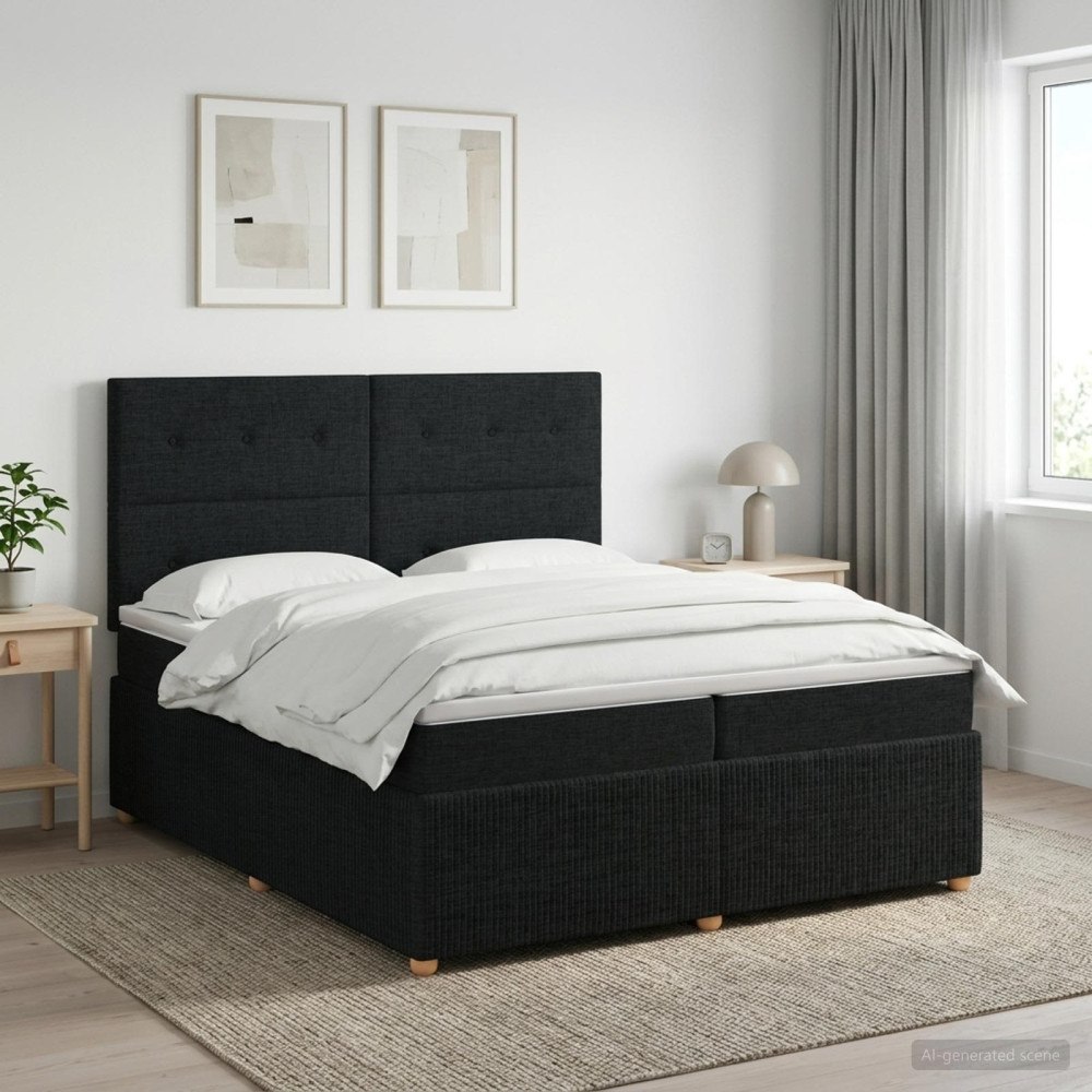 vidaXL Kontinentalsäng med madrass Svart 200 x 200 cm Tyg