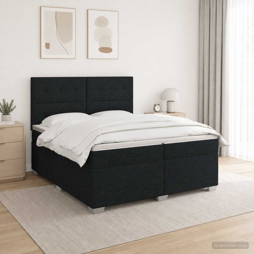 vidaXL Kontinentalsäng med madrass Svart 200 x 200 cm Tyg