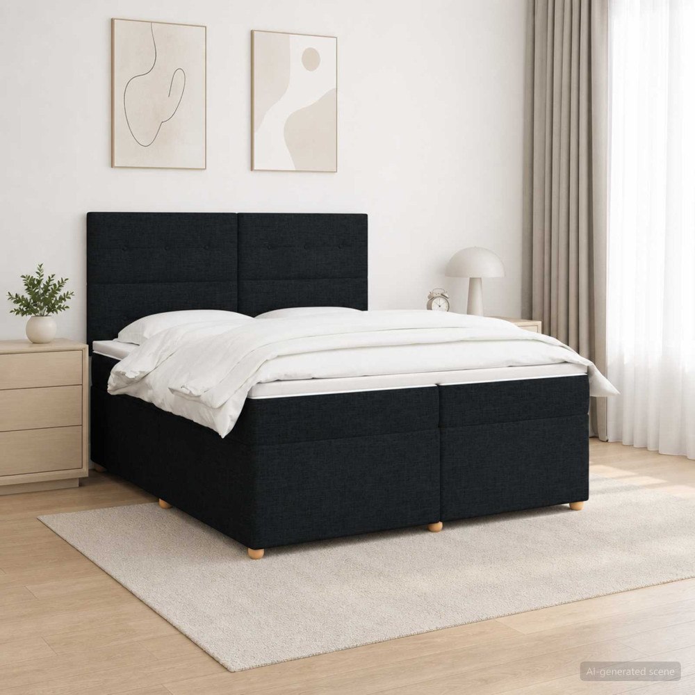 vidaXL Kontinentalsäng med madrass Svart 200 x 200 cm Tyg