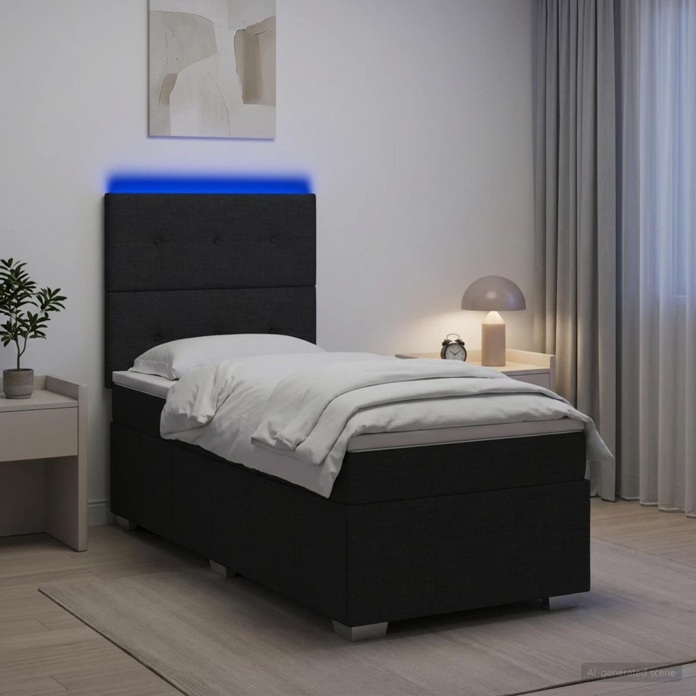 vidaXL LED sängram med madrass med huvudgavel Svart 100 x 200 cm Tyg