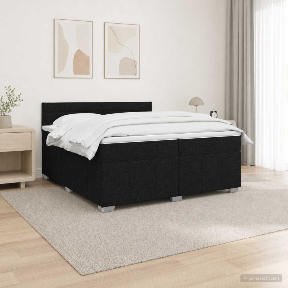 vidaXL LED sängram med madrass med huvudgavel Svart 200 x 200 cm Tyg
