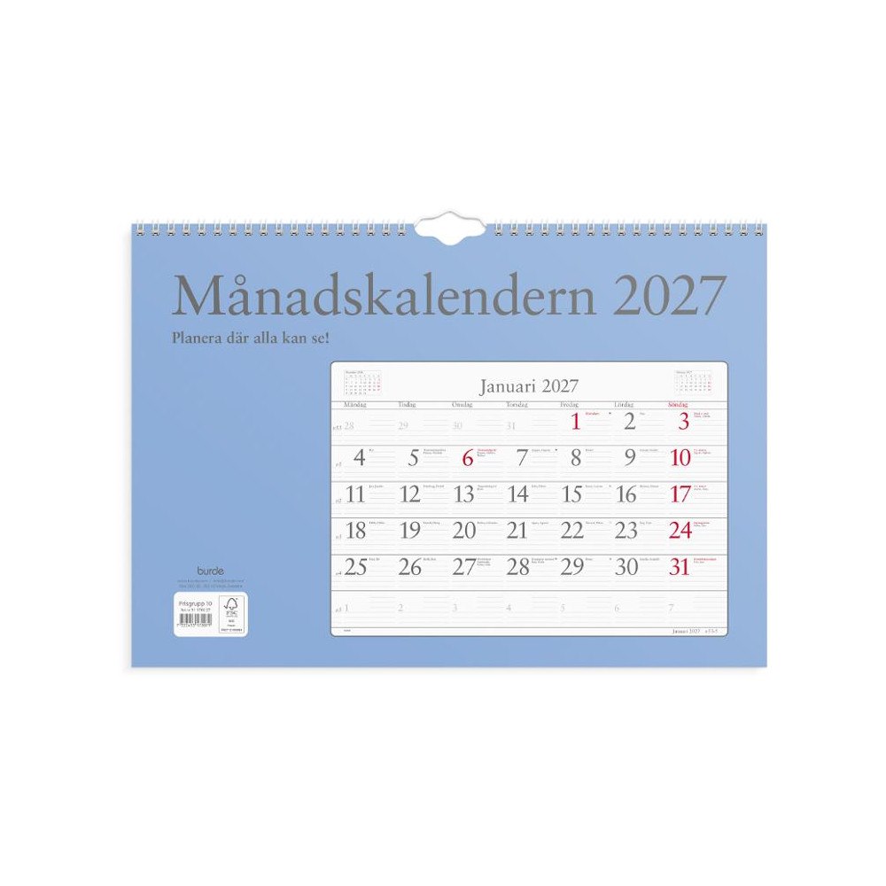 Burde Väggkalender Månadskalendern 2027