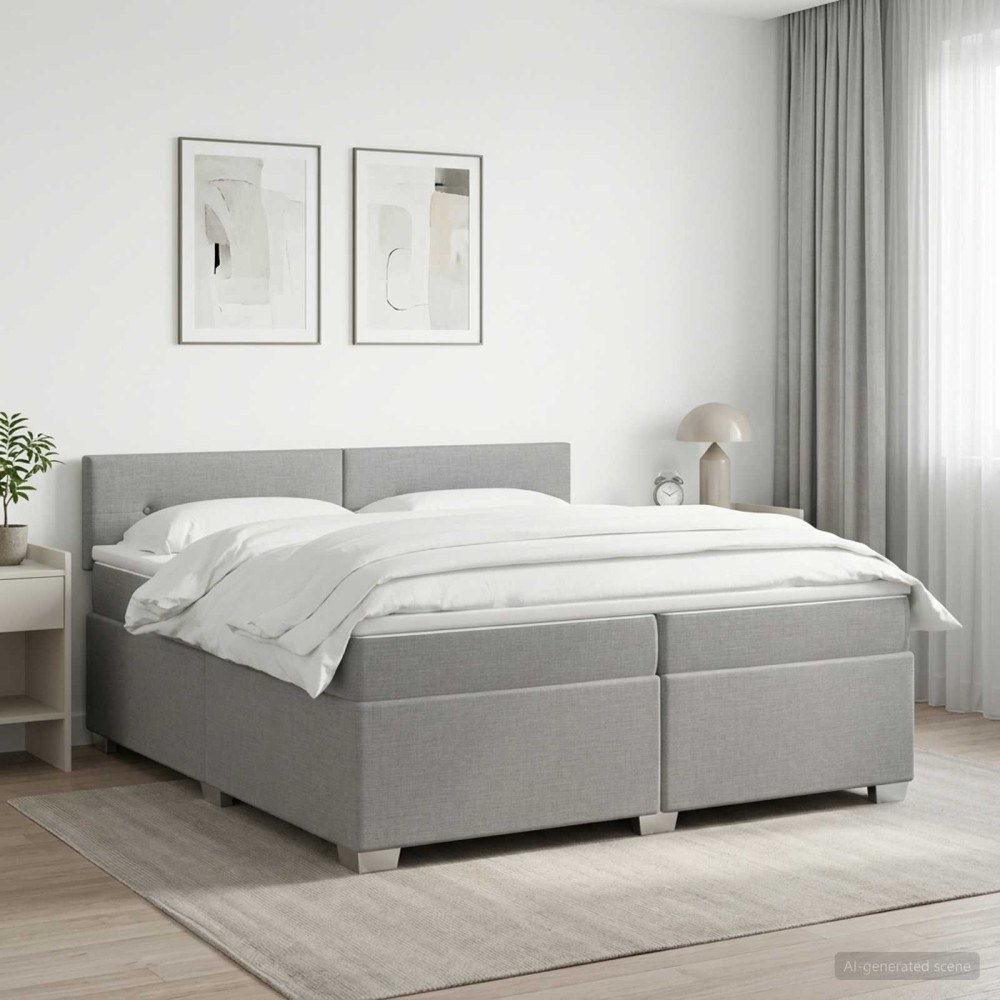 vidaXL Kontinentalsäng med madrass Ljusgrå 200 x 200 cm Tyg