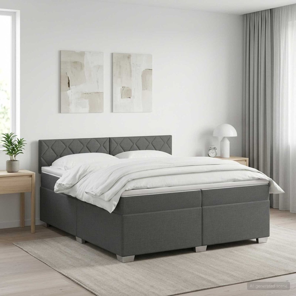 vidaXL Kontinentalsäng med madrass Mörkgrå 200 x 200 cm Tyg