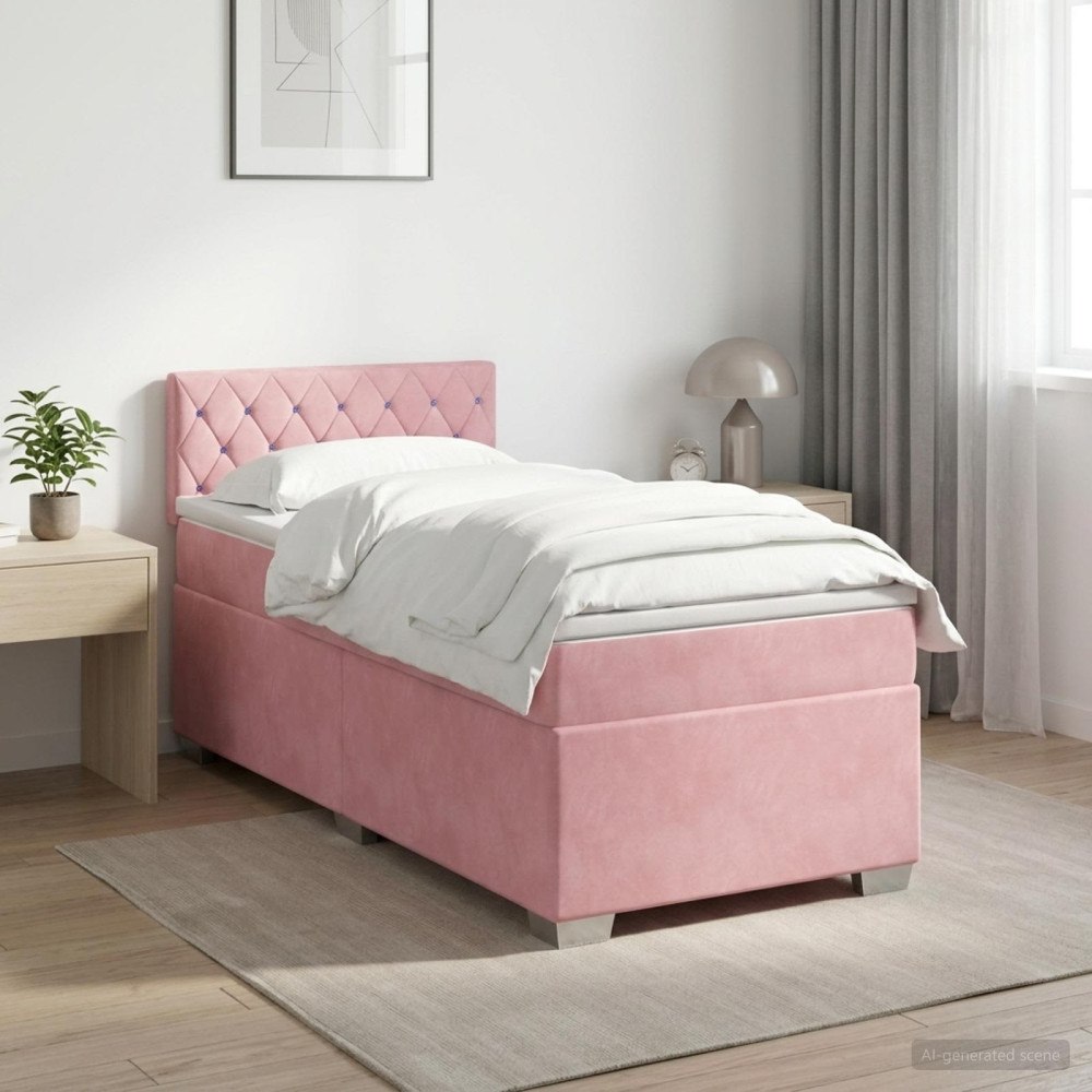 vidaXL Kontinentalsäng med madrass Rosa 100 x 200 cm Sammet