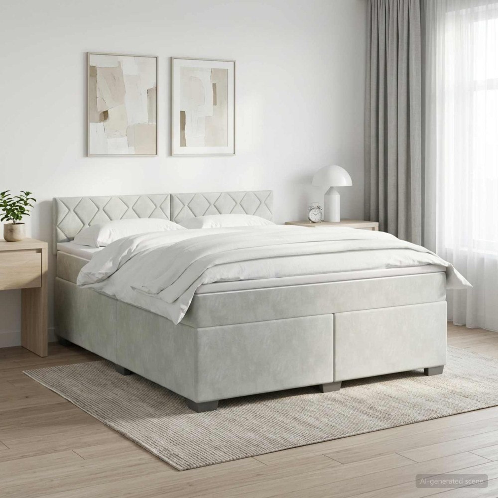 vidaXL Kontinentalsäng med madrass Ljusgrå 160 x 200 cm Sammet