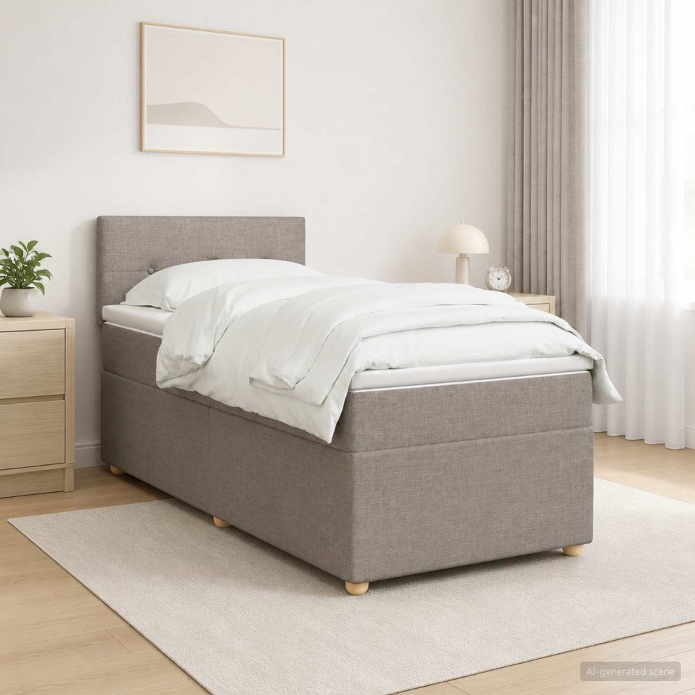 vidaXL Kontinentalsäng med madrass Taupe 90 x 200 cm Tyg