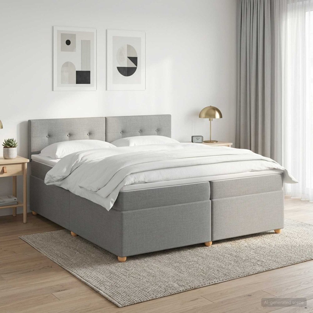 vidaXL Kontinentalsäng med madrass Ljusgrå 200 x 200 cm Tyg