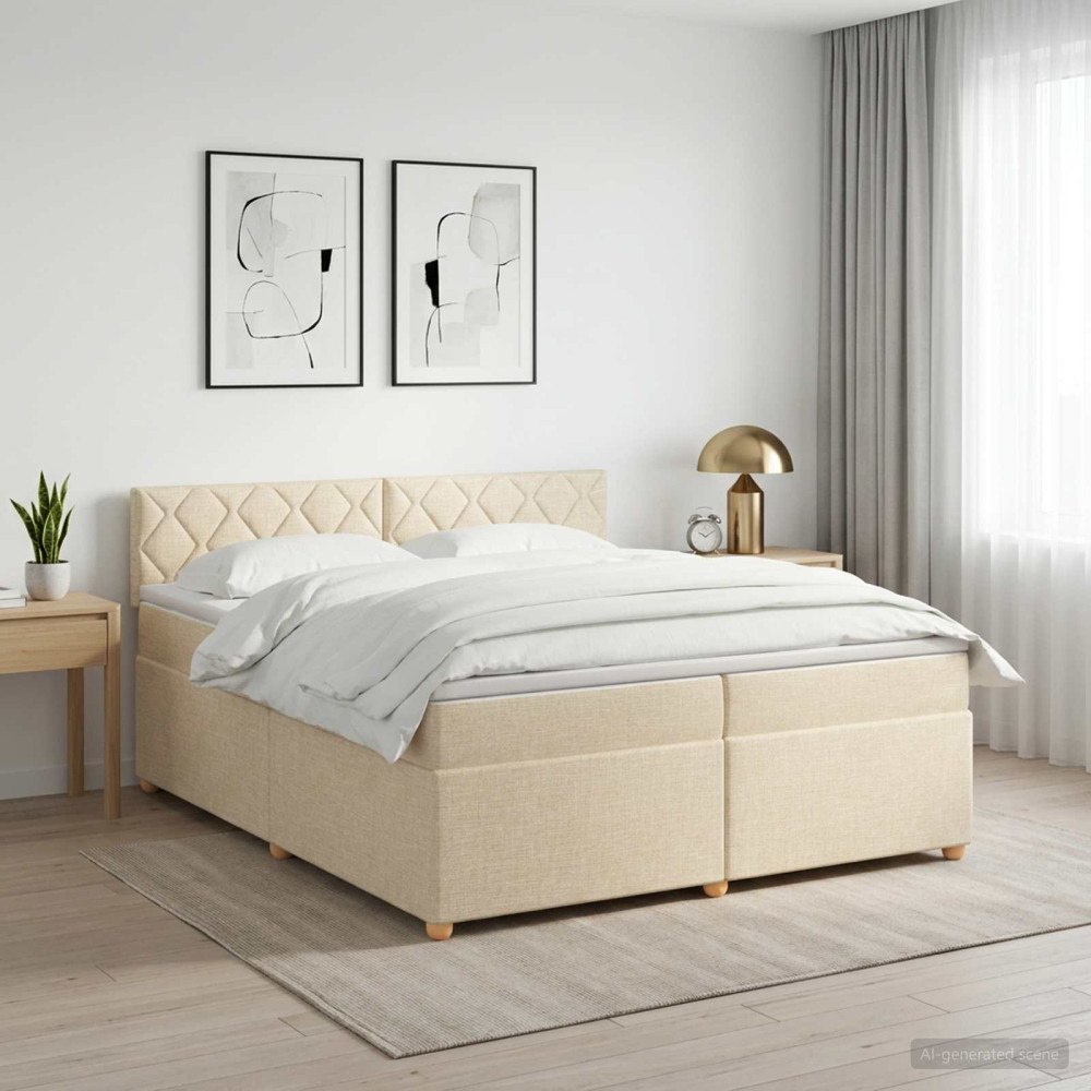 vidaXL Kontinentalsäng med madrass Gräddvit 200 x 200 cm Tyg