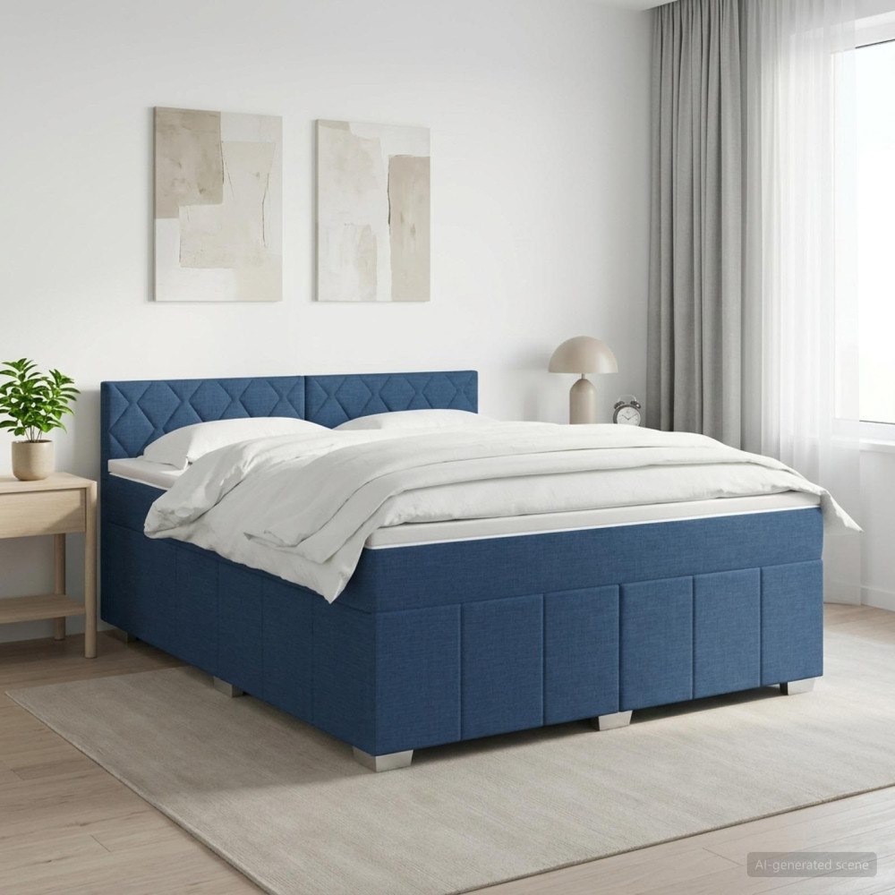 vidaXL Kontinentalsäng med madrass med huvudgavel Blå 160 x 200 cm Tyg