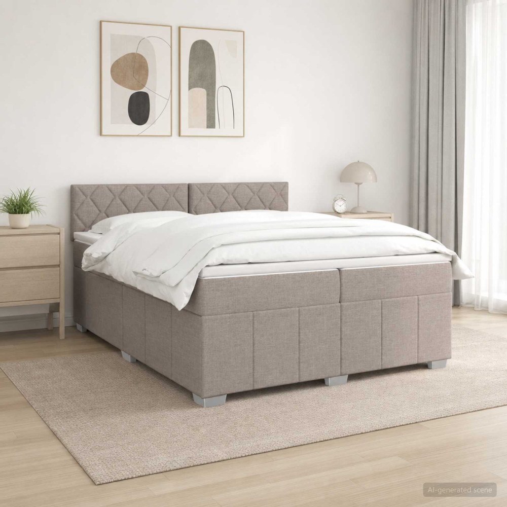 vidaXL Kontinentalsäng med madrass Taupe 200 x 200 cm Tyg