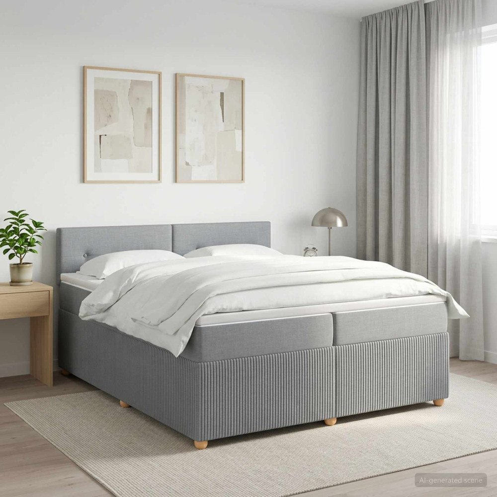 vidaXL Kontinentalsäng med madrass Ljusgrå 200 x 200 cm Tyg
