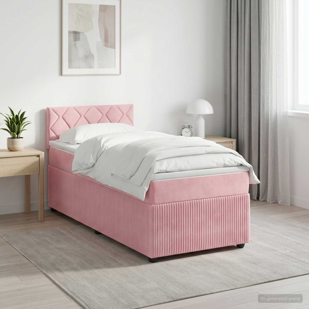 vidaXL Kontinentalsäng med madrass Rosa 90 x 200 cm Sammet