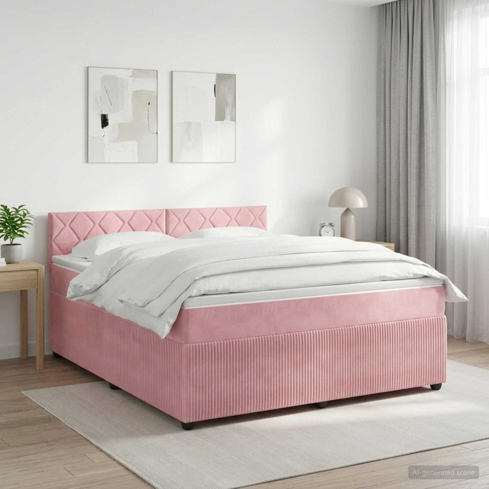 vidaXL Kontinentalsäng med madrass Rosa 140 x 190 cm Sammet