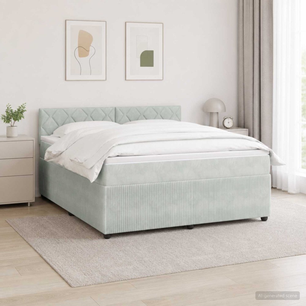 vidaXL Kontinentalsäng med madrass Ljusgrå 160 x 200 cm Sammet