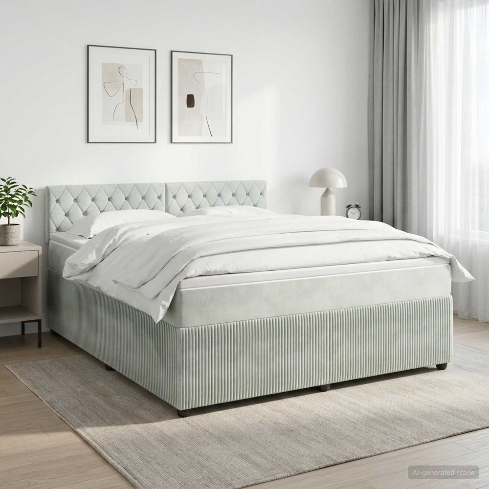vidaXL Kontinentalsäng med madrass Ljusgrå 180 x 200 cm Sammet
