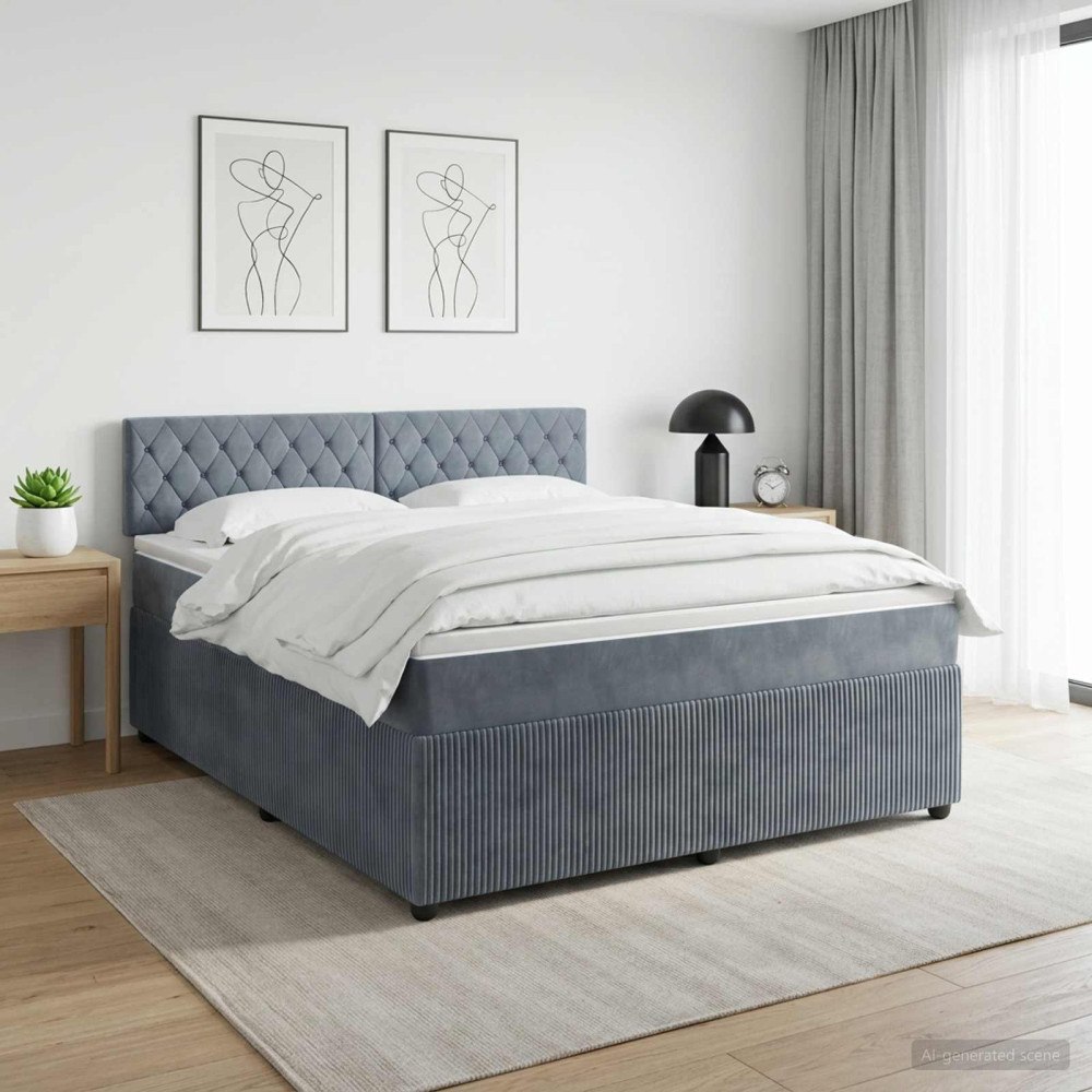 vidaXL Kontinentalsäng med madrass Mörkgrå 180 x 200 cm Sammet