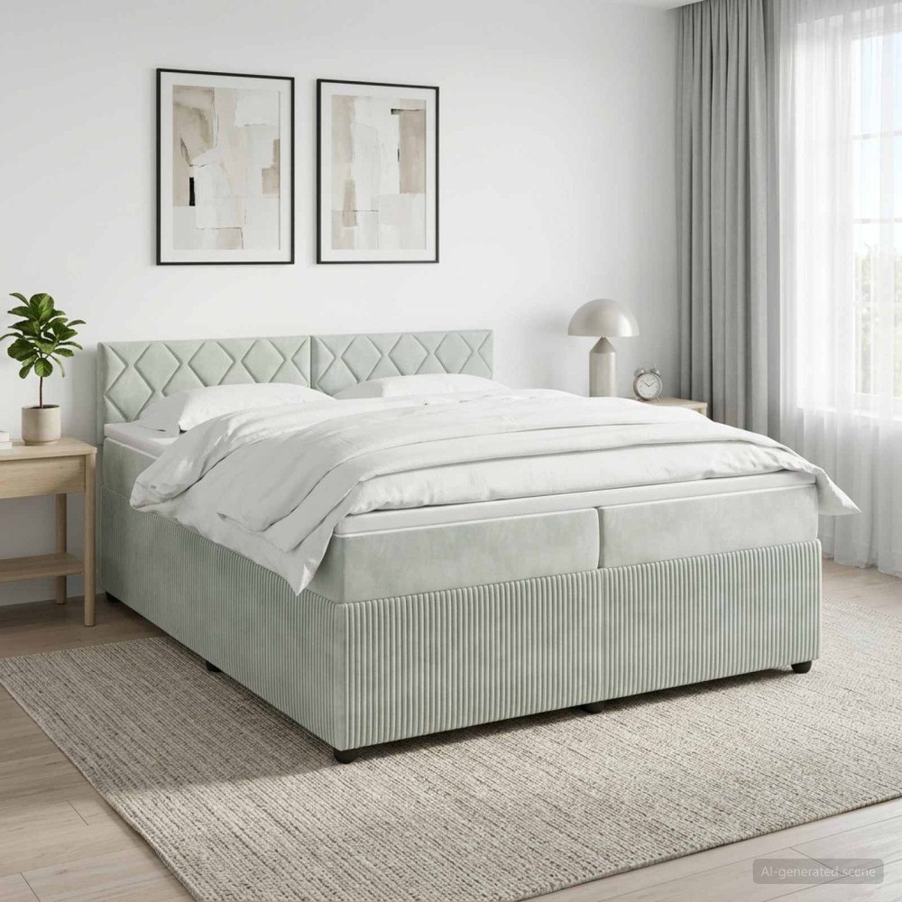 vidaXL Kontinentalsäng med madrass Ljusgrå 200 x 200 cm Sammet