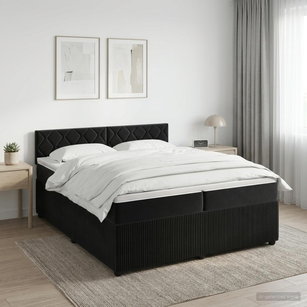vidaXL Kontinentalsäng med madrass Svart 200 x 200 cm Sammet