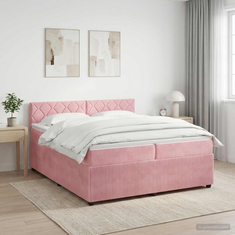 vidaXL Kontinentalsäng med madrass Rosa 200 x 200 cm Sammet