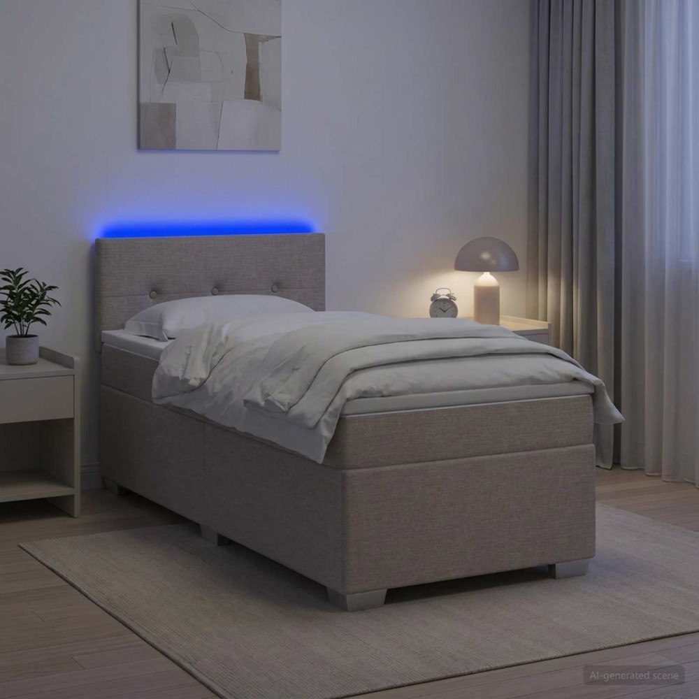 vidaXL Boxspring säng med madrass och LED Taupe 80 x 200 cm Tyg