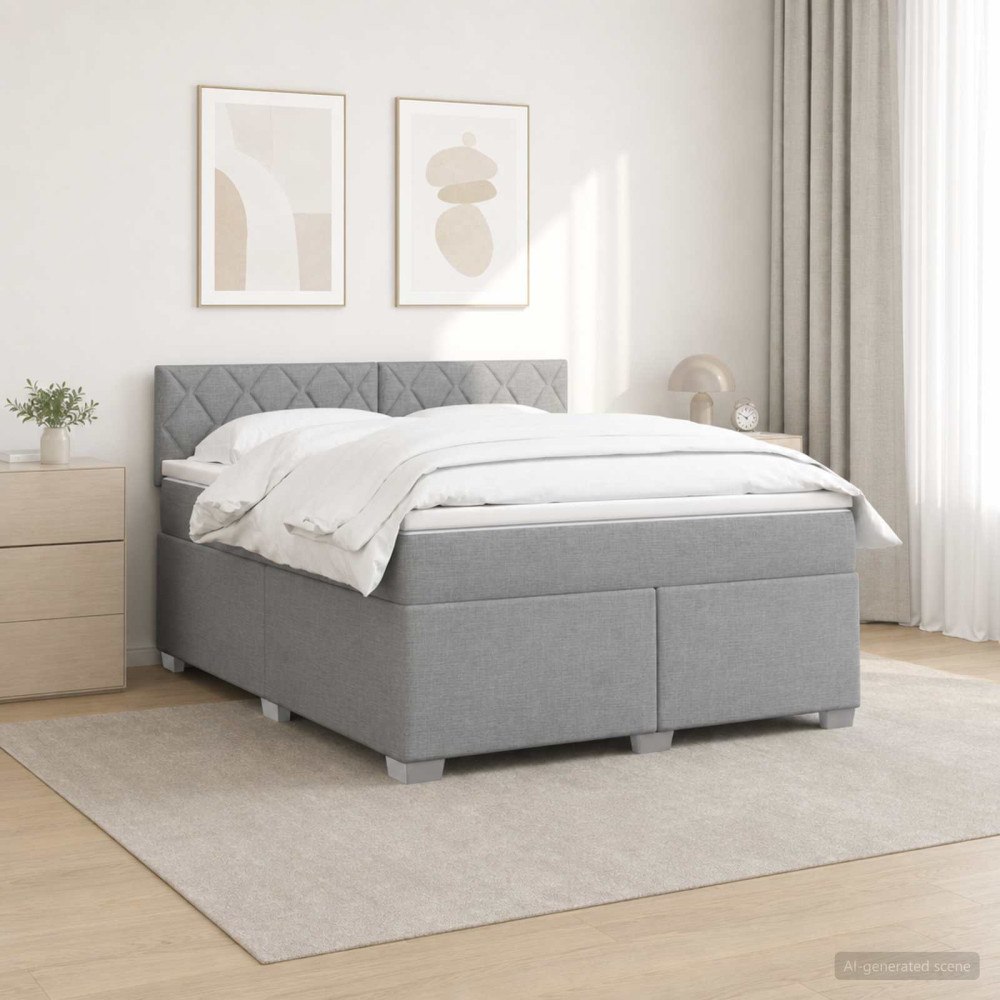 vidaXL Boxspring säng med madrass och LED Ljusgrå 140 x 190 cm Tyg