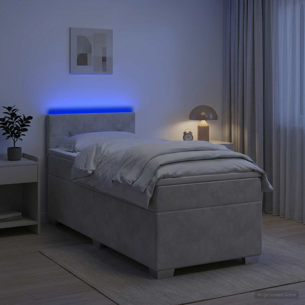 vidaXL Boxspring säng med madrass och LED Ljusgrå 80 x 200 cm Sammet