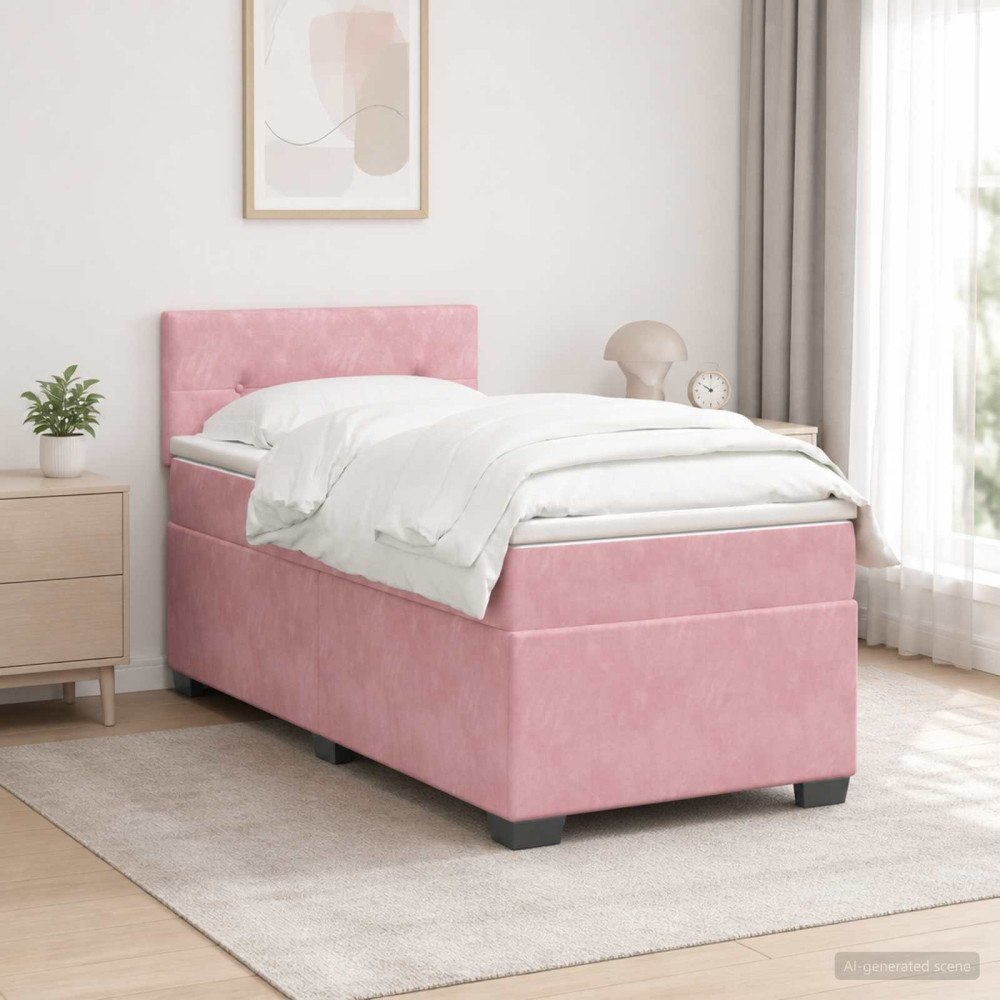 vidaXL Boxspring säng med madrass och LED Rosa 80 x 200 cm Sammet