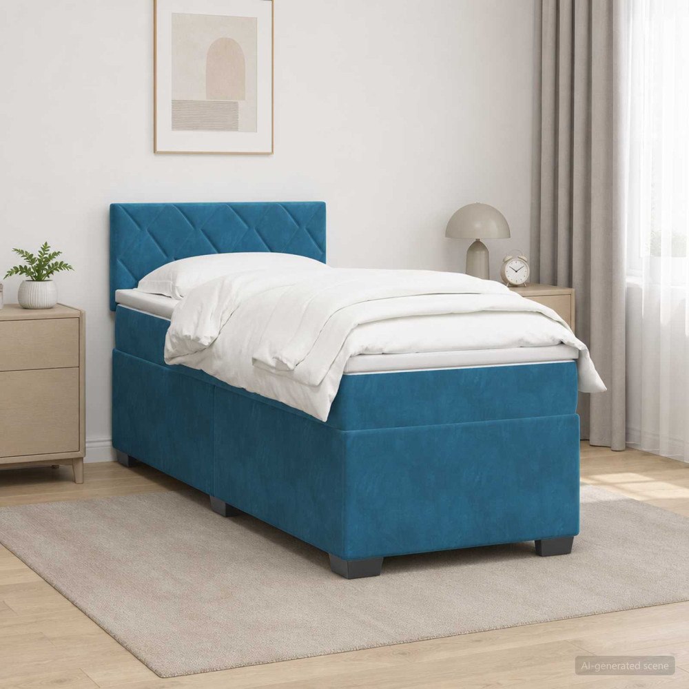 vidaXL Boxspring säng med madrass och LED Blå 80 x 200 cm Sammet