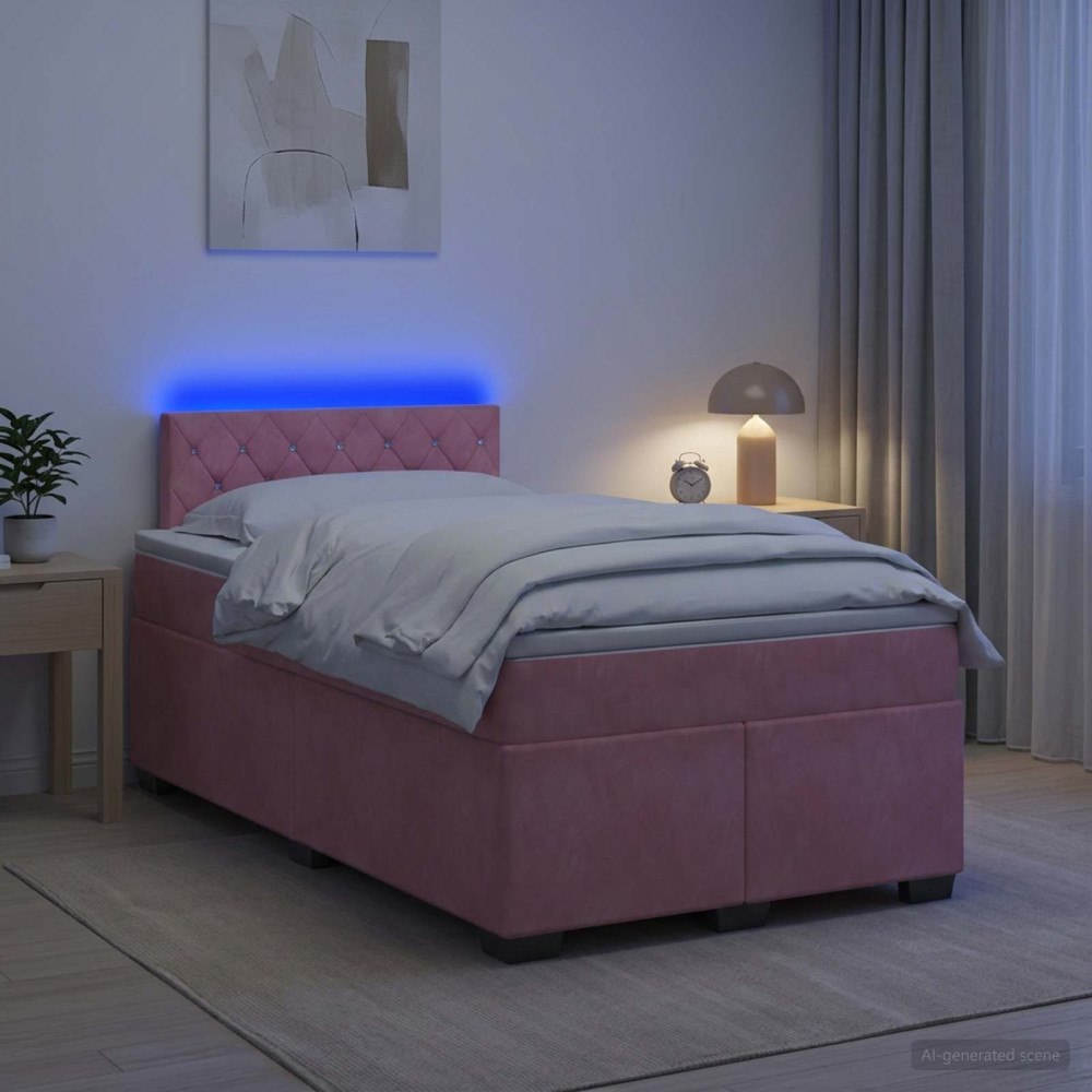 vidaXL Boxspring säng med madrass och LED Rosa 120 x 200 cm Sammet