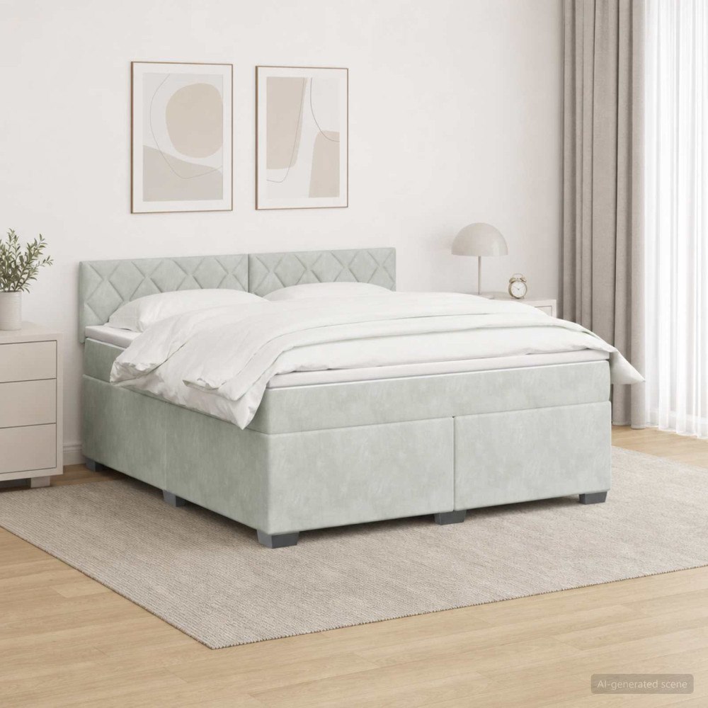 vidaXL Boxspring säng med madrass och LED Ljusgrå 160 x 200 cm Sammet