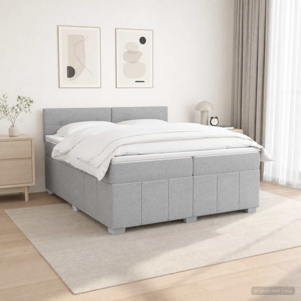 vidaXL Kontinentalsäng med madrass Ljusgrå 200 x 200 cm Tyg