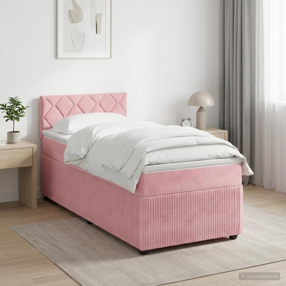 vidaXL Kontinentalsäng med madrass Rosa 90 x 190 cm Sammet
