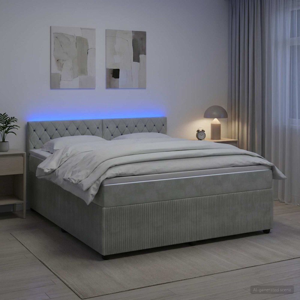 vidaXL Kontinentalsäng med madrass Ljusgrå 180 x 200 cm Sammet