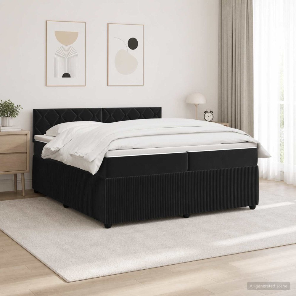 vidaXL Kontinentalsäng med madrass Svart 200 x 200 cm Sammet