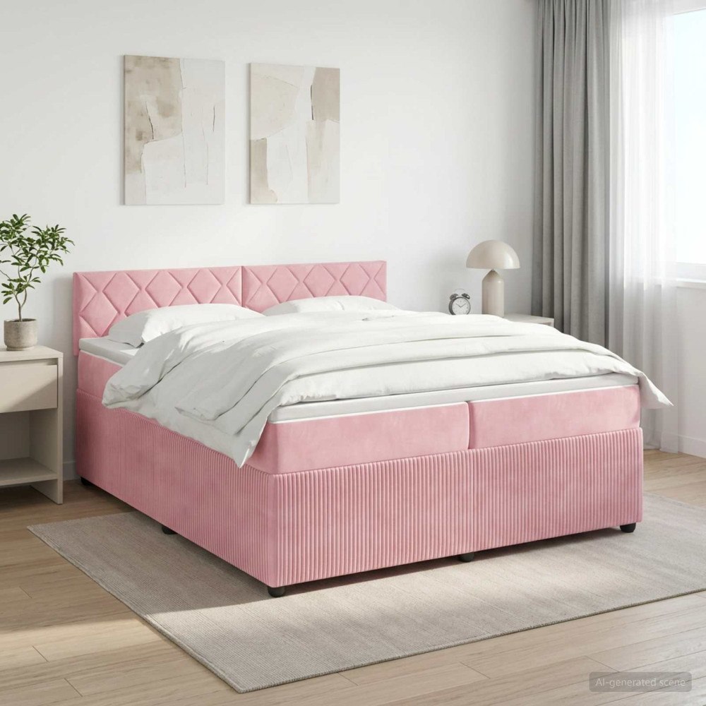 vidaXL Kontinentalsäng med madrass Rosa 200 x 200 cm Sammet