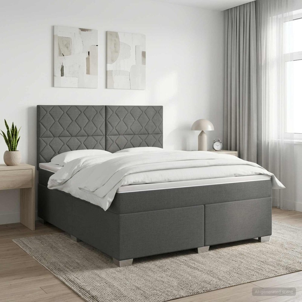 vidaXL Kontinentalsäng med madrass Mörkgrå 180 x 200 cm Tyg