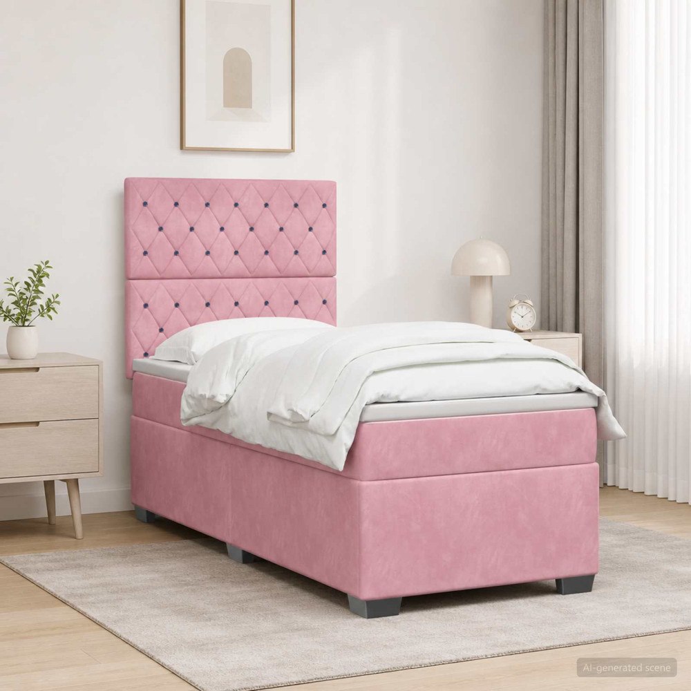 vidaXL Kontinentalsäng med madrass Rosa 80 x 200 cm Sammet