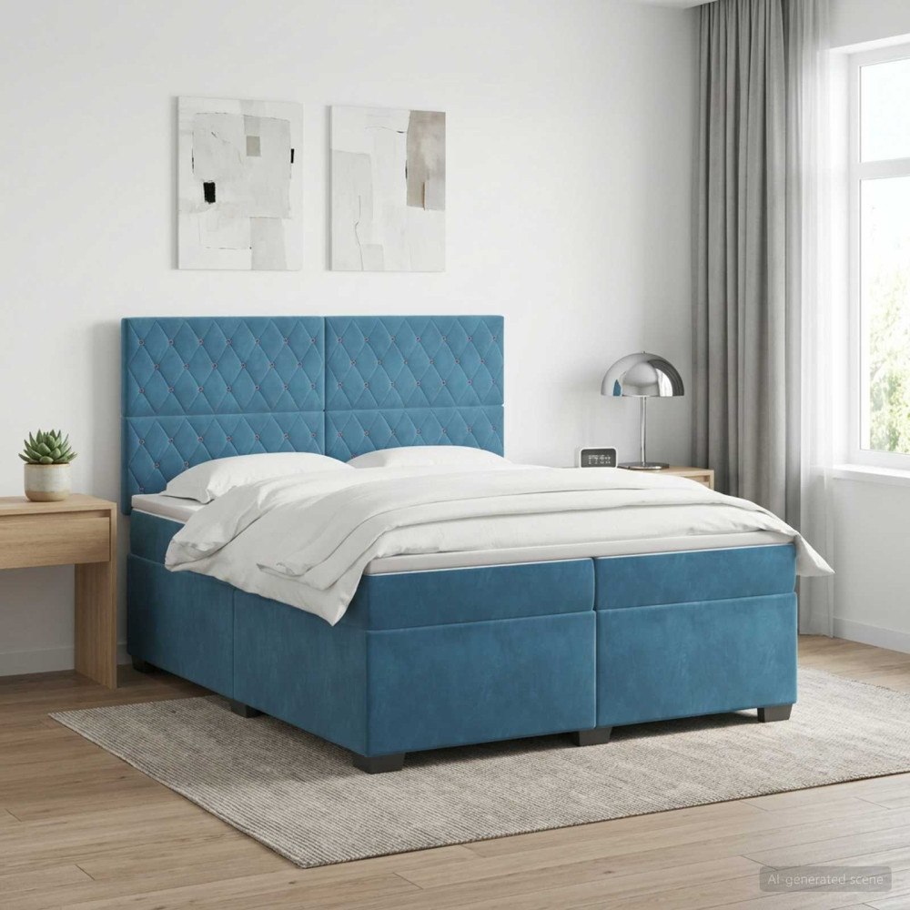 vidaXL Kontinentalsäng med madrass Blå 200 x 200 cm Sammet