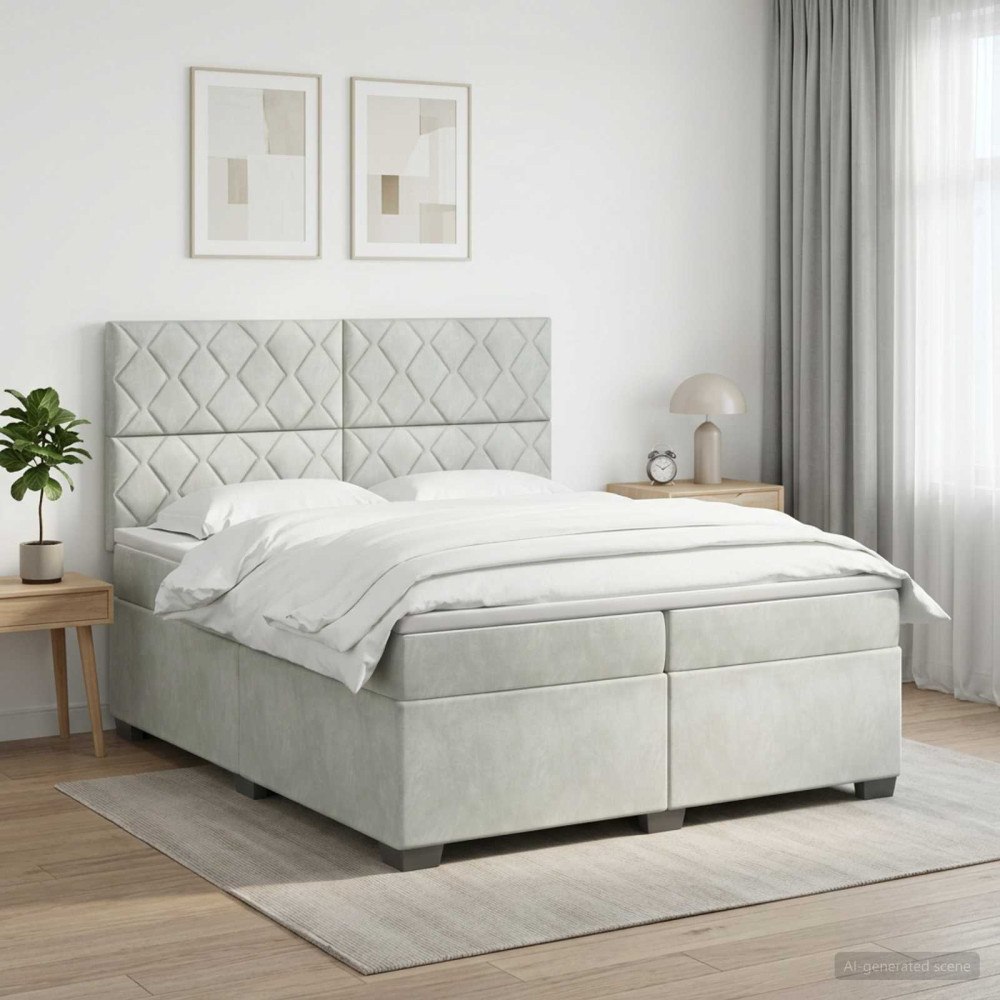 vidaXL Kontinentalsäng med madrass Ljusgrå 200 x 200 cm Sammet