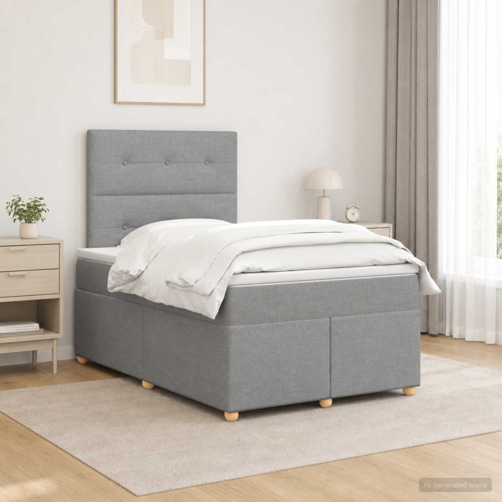 vidaXL Kontinentalsäng med madrass Ljusgrå 120 x 200 cm Tyg
